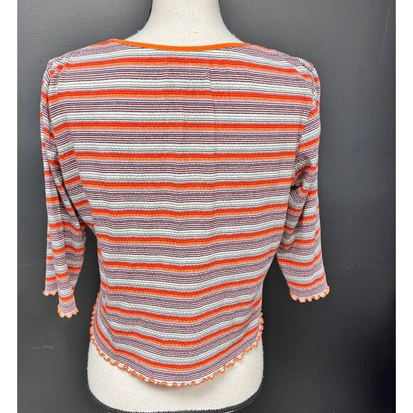 Vintage women's L 90s 2000's stretch crop relaxed fit crew neck stripe tee - Picture 3 of 4